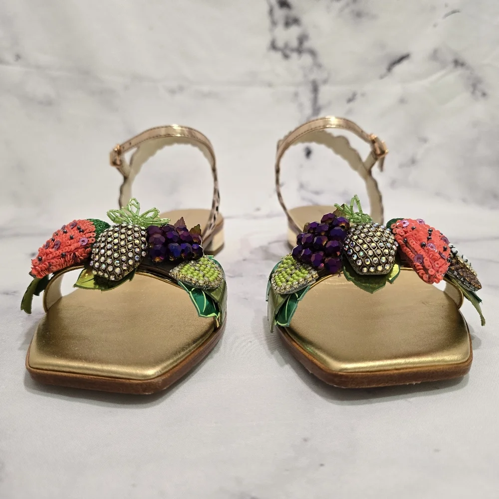 🍉🍍 SOPHIA WEBSTER 🍇🍋 Lilico Fruit Flat Sandal Rose Gold - EU 38.5 - HTF EUC